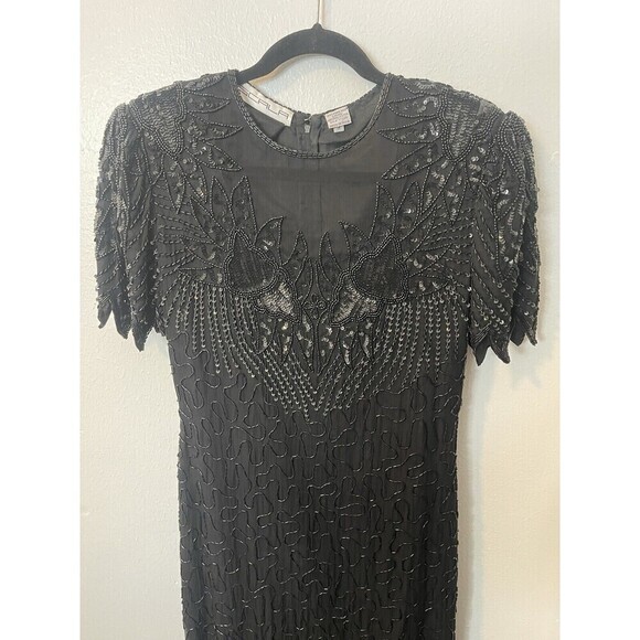 Vintage Sparkling SCALA 100% SILK BEADED SEQUINS Formal Evening Dress Lined Sz M - Picture 1 of 11